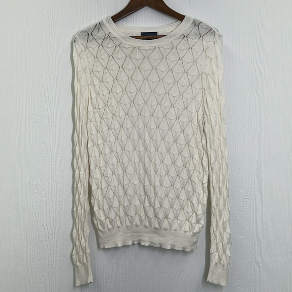 ModCloth - Looking Lively Geometric Pattern Knit Ivory Long Sleeve Sweater Med - Picture 7 of 10